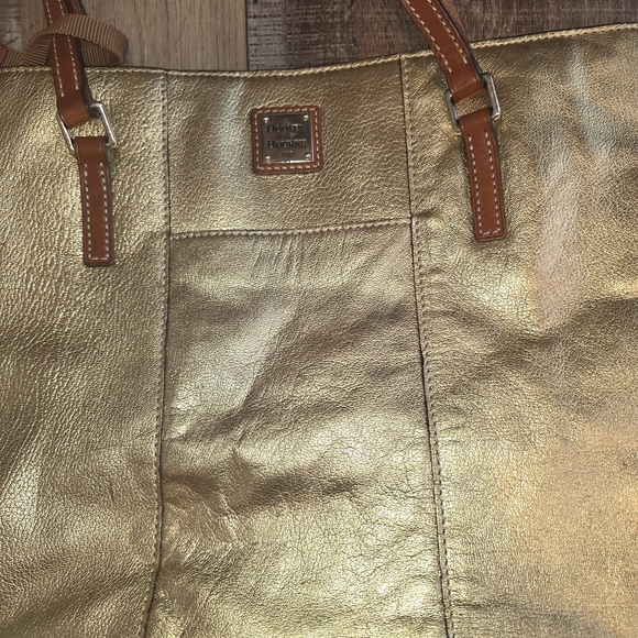 Dooney & Bourke Gold Tote Bag with Brown Straps - Picture 2 of 11